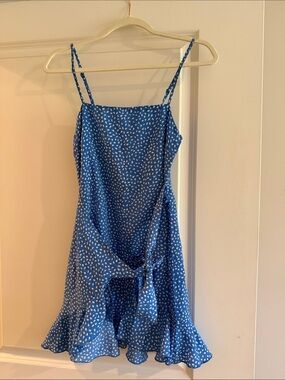 Hello Molly Blue Mini Dress with White Dot Print